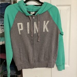 PINK Victoria's Secret Grey Hoodie with Mint Green Accents